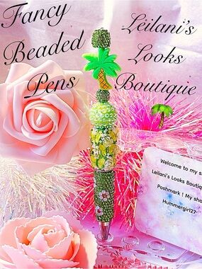 Fancy beaded Pen/gifts/palm tree/green beads/tropical/